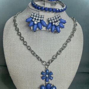 Vintage Blue and Silver Crystal Set - Necklace, Ring, Bracelet, Earrings